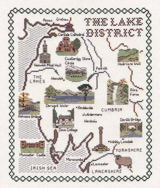 Lake District Map Cross Stitch Kit by Classic Embroidery