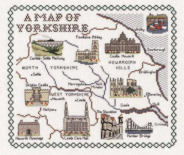 Yorkshire Map Cross Stitch Kit by Classic Embroidery