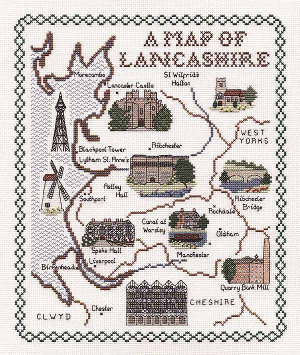 Lancashire Map Cross Stitch Kit by Classic Embroidery