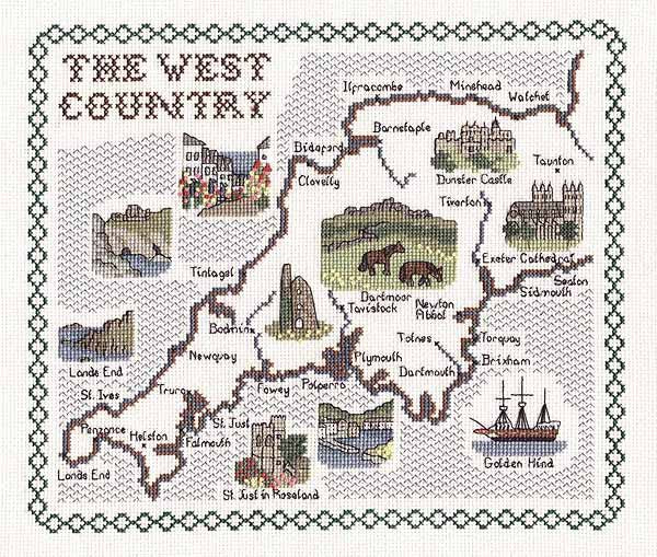 West Country Map Cross Stitch Kit by Classic Embroidery