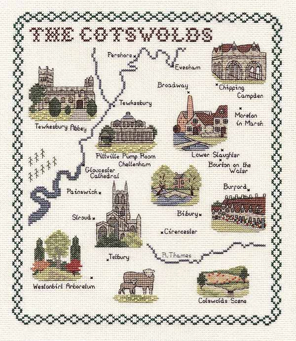 Cotswolds Map Cross Stitch Kit by Classic Embroidery