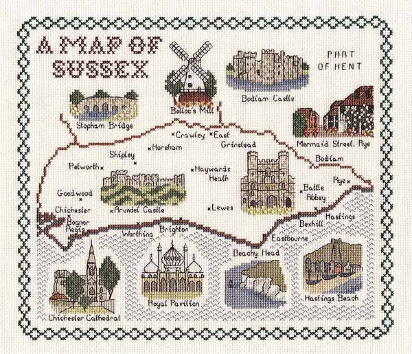 Sussex Map Cross Stitch Kit by Classic Embroidery