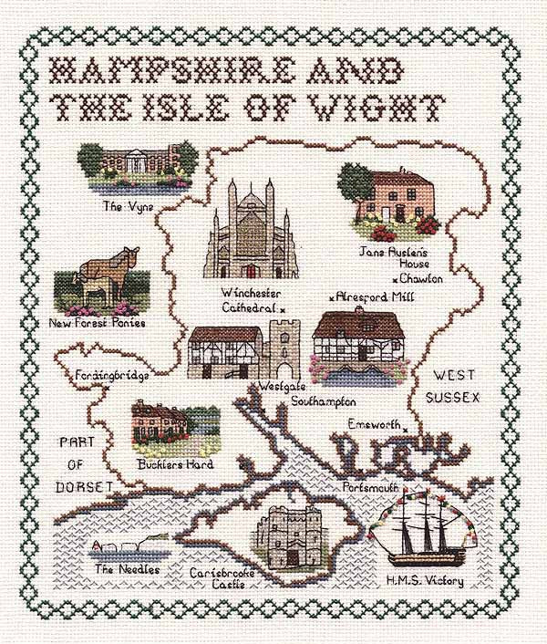 Hampshire and the Isle of Wight Map Cross Stitch Kit by Classic Embroidery