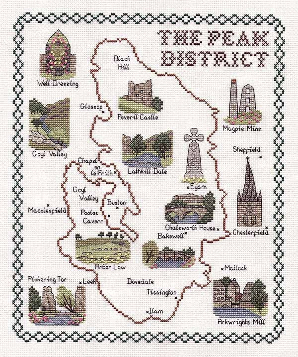 Peak District Map Cross Stitch Kit by Classic Embroidery