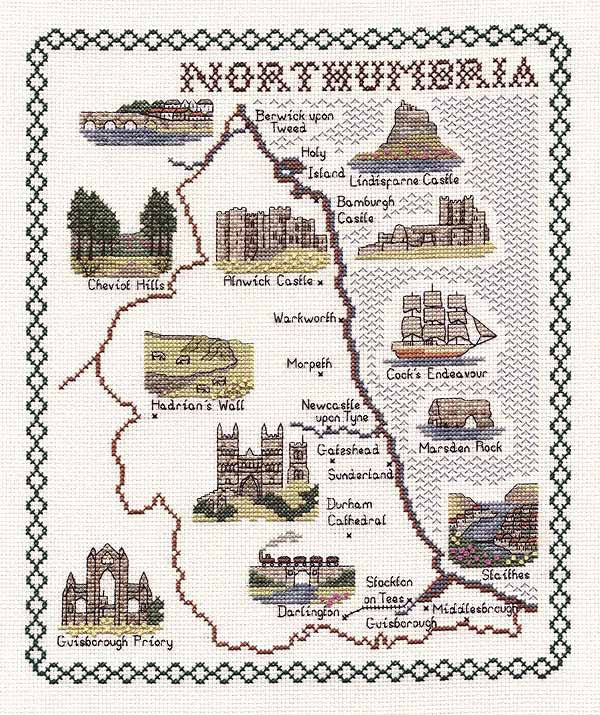 Northumbria Map Cross Stitch Kit by Classic Embroidery