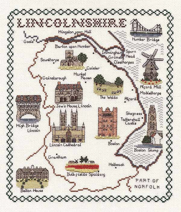 Lincolnshire Map Cross Stitch Kit by Classic Embroidery