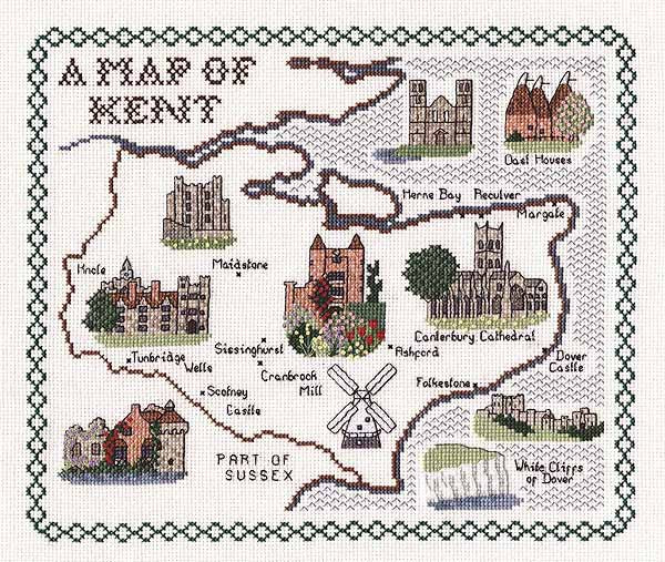Kent Map Cross Stitch Kit by Classic Embroidery