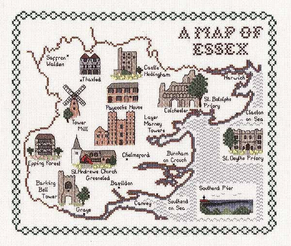 Essex Map Cross Stitch Kit by Classic Embroidery