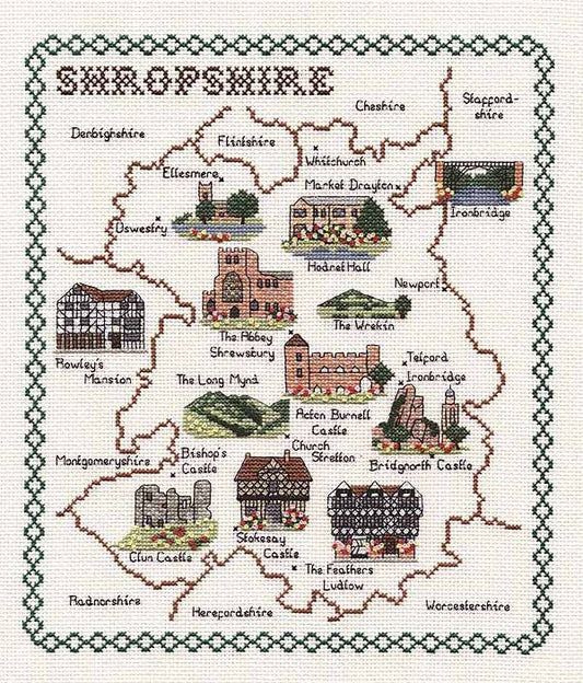 Shropshire Map Cross Stitch Kit by Classic Embroidery