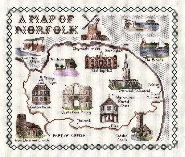 Norfolk Map Cross Stitch Kit by Classic Embroidery