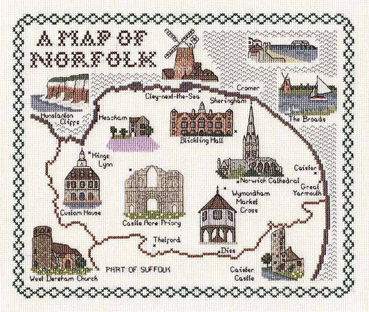 Norfolk Map Cross Stitch Kit by Classic Embroidery