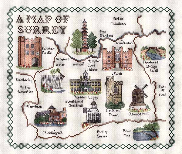 Surrey Map Cross Stitch Kit by Classic Embroidery