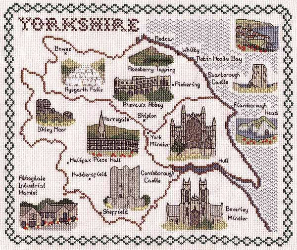 Yorkshire Three Ridings Map Cross Stitch Kit by Classic Embroidery