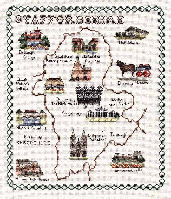 Staffordshire Map Cross Stitch Kit by Classic Embroidery