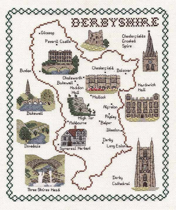 Derbyshire Map Cross Stitch Kit by Classic Embroidery