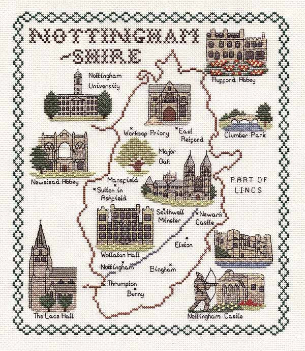 Nottinghamshire Map Cross Stitch Kit by Classic Embroidery