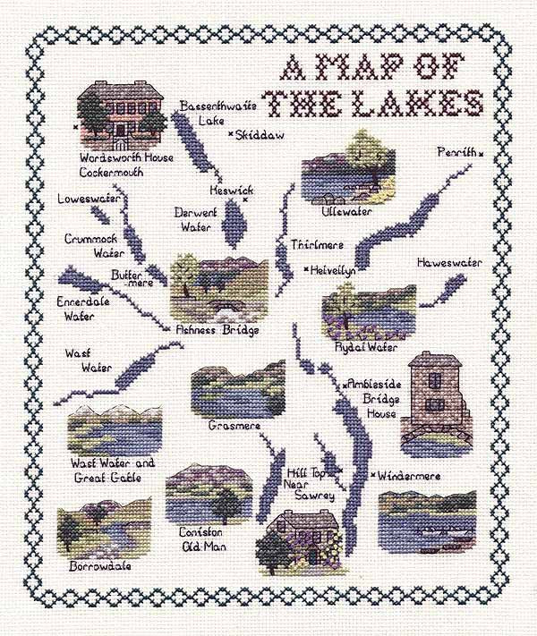 The Lakes Map Cross Stitch Kit by Classic Embroidery