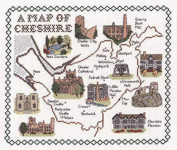 Cheshire Map Cross Stitch Kit by Classic Embroidery