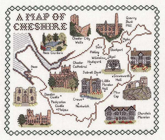 Cheshire Map Cross Stitch Kit by Classic Embroidery