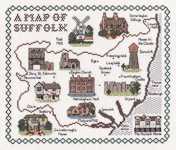 Suffolk Map Cross Stitch Kit by Classic Embroidery