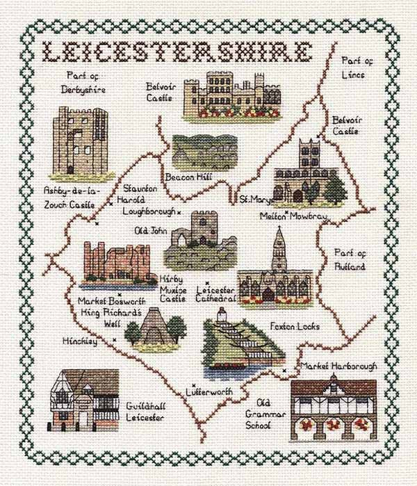 Leicestershire Map Cross Stitch Kit by Classic Embroidery