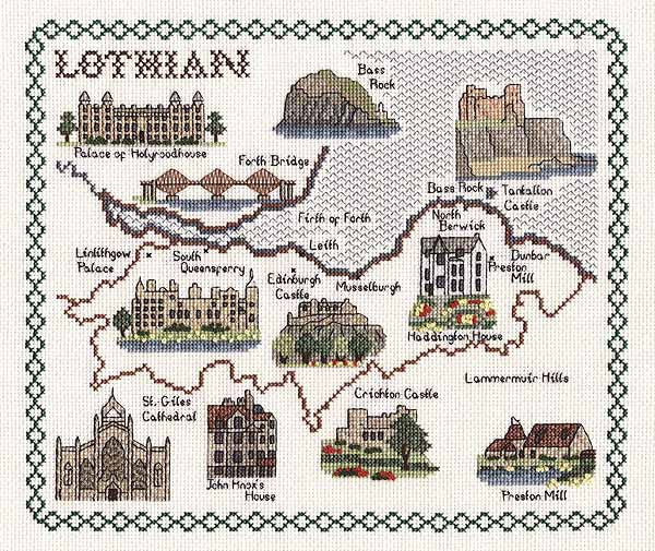 Lothian Map Cross Stitch Kit by Classic Embroidery