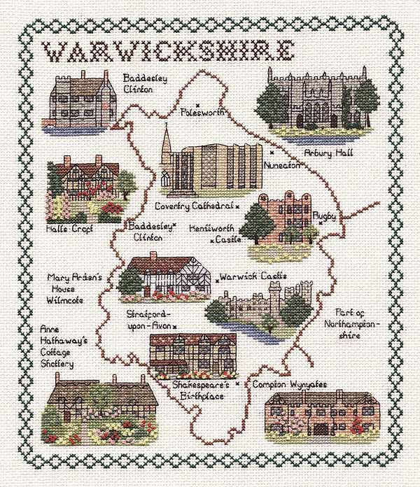 Warwickshire Map Cross Stitch Kit by Classic Embroidery