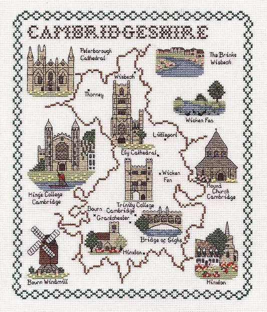 Cambridgeshire Map Cross Stitch Kit by Classic Embroidery