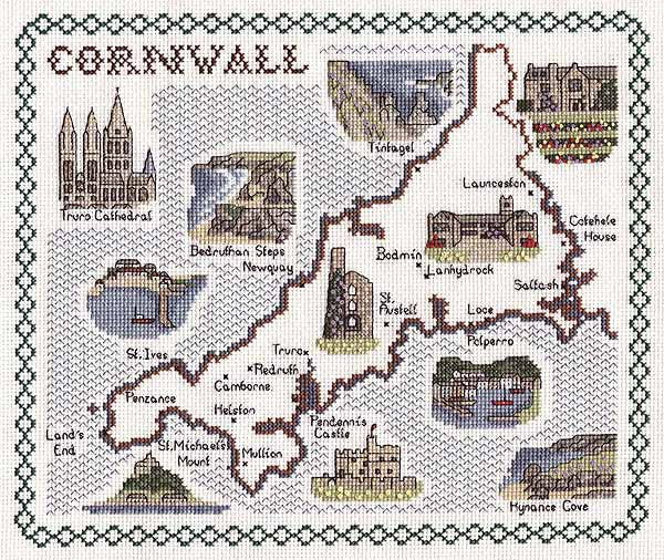 Cornwall Map Cross Stitch Kit by Classic Embroidery