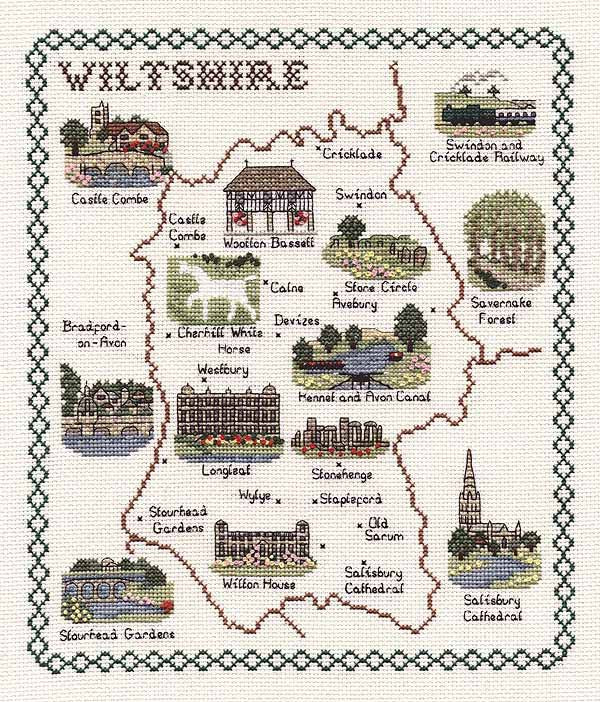 Wiltshire Map Cross Stitch Kit by Classic Embroidery