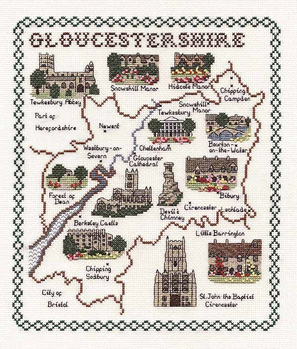 Gloucestershire Map Cross Stitch Kit by Classic Embroidery