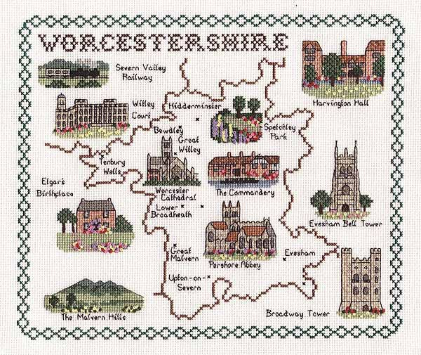 Worcestershire Map Cross Stitch Kit by Classic Embroidery