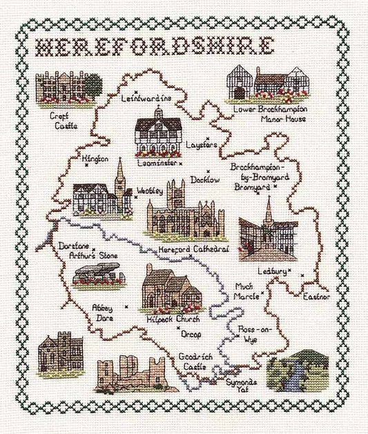 Herefordshire Map Cross Stitch Kit by Classic Embroidery