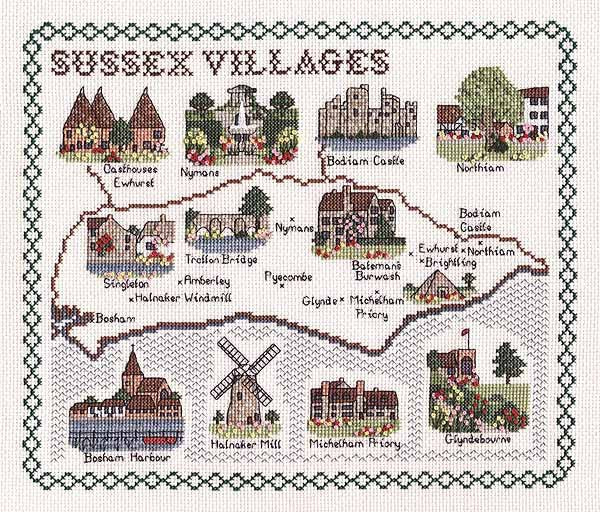 Sussex Villages Map Cross Stitch Kit by Classic Embroidery