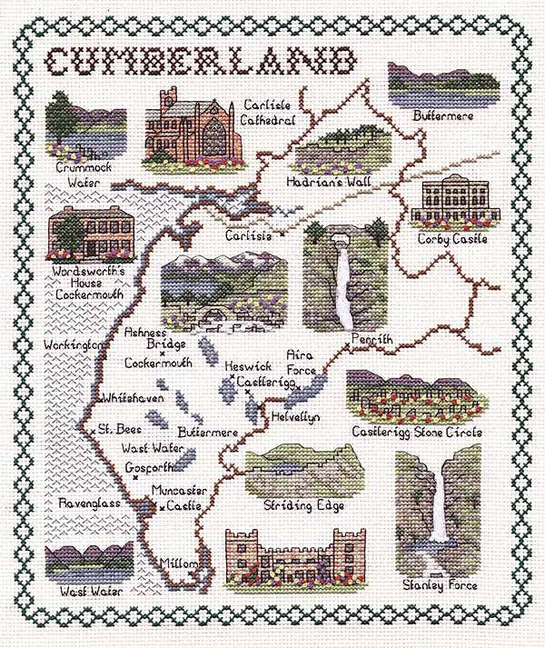 Cumberland Map Cross Stitch Kit by Classic Embroidery