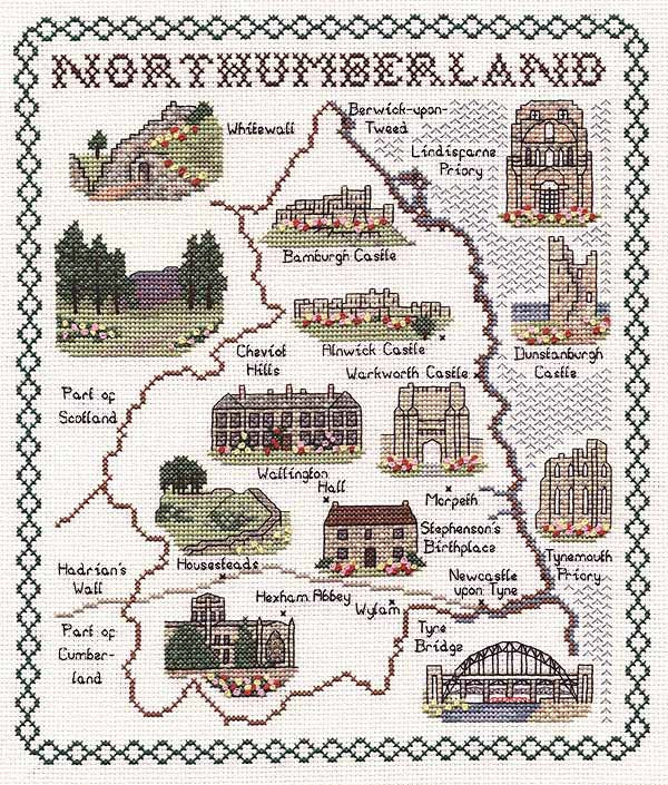 Northumberland Map Cross Stitch Kit by Classic Embroidery