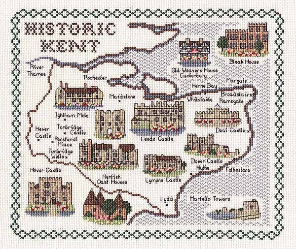 Historic Kent Map Cross Stitch Kit by Classic Embroidery
