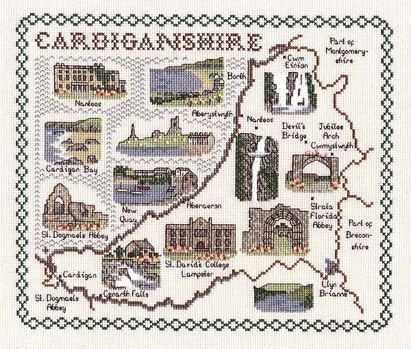 Cardiganshire Map Cross Stitch Kit by Classic Embroidery
