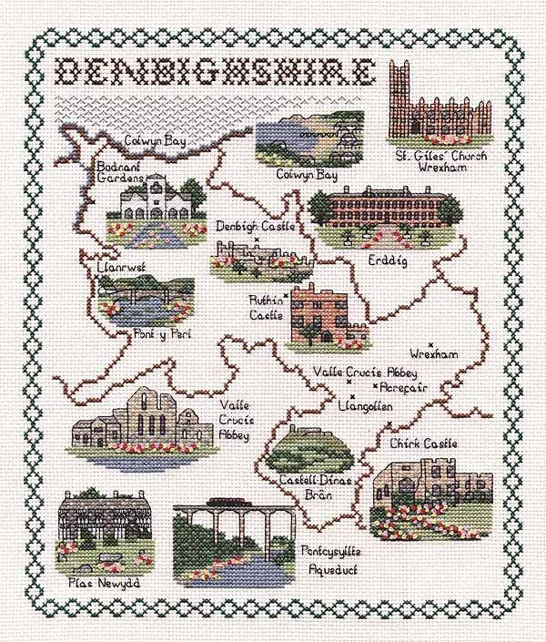 Denbighshire Map Cross Stitch Kit by Classic Embroidery