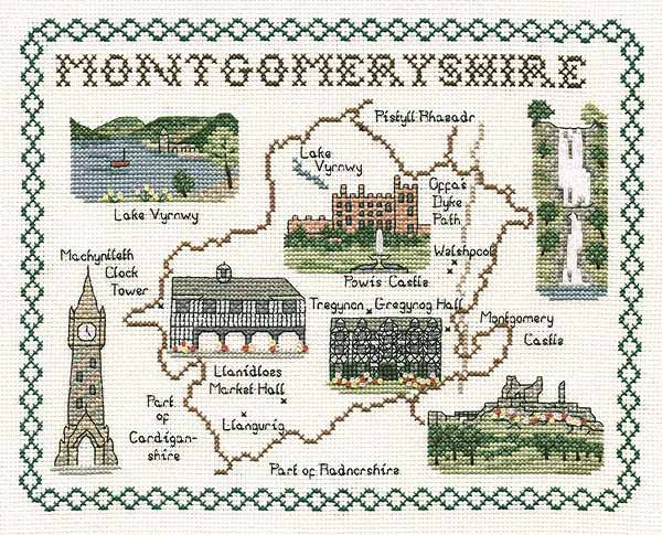 Montgomeryshire Map Cross Stitch Kit by Classic Embroidery