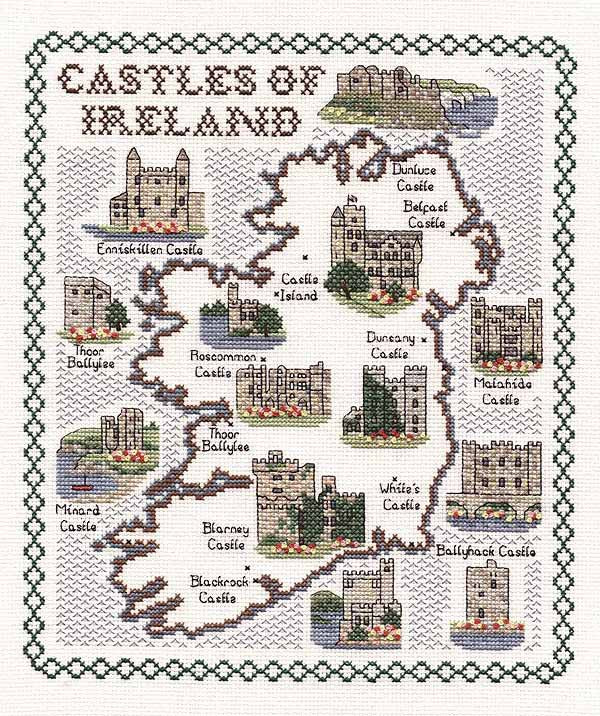 Castles of Ireland Map Cross Stitch Kit by Classic Embroidery