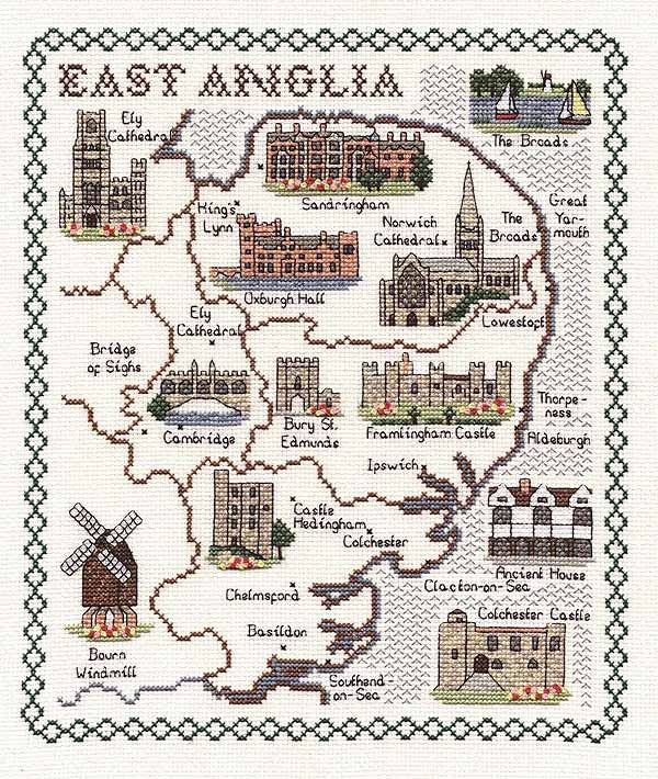 East Anglia Map Cross Stitch Kit by Classic Embroidery