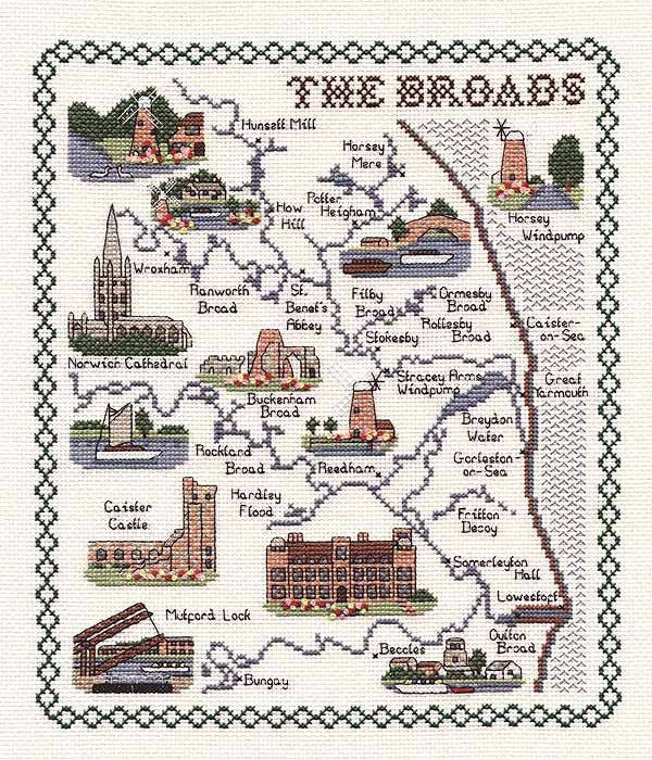 The Broads Map Cross Stitch Kit by Classic Embroidery