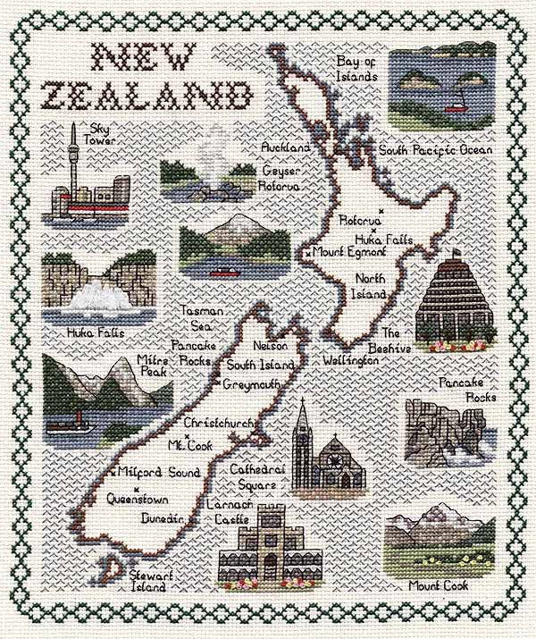 New Zealand Map Cross Stitch Kit by Classic Embroidery