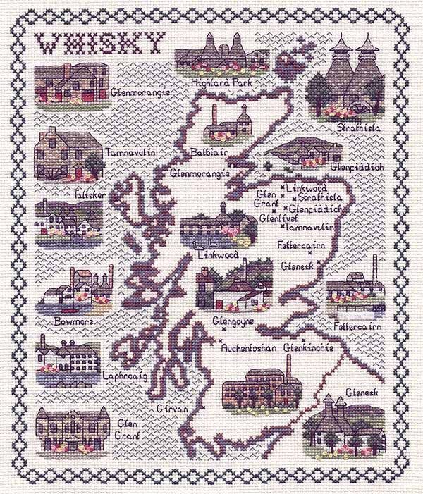 Whisky Map Cross Stitch Kit by Classic Embroidery