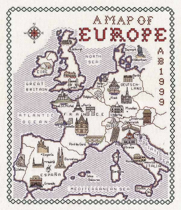 Europe Map Cross Stitch Kit by Classic Embroidery