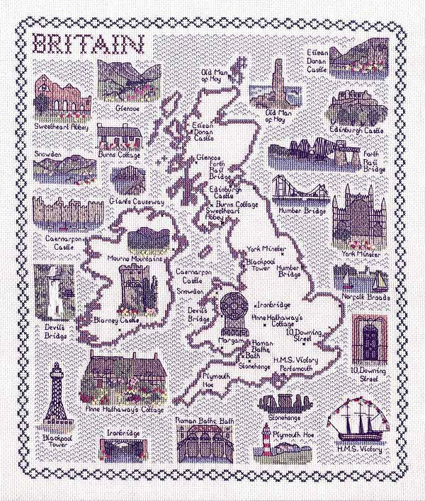 Britain Map Cross Stitch Kit by Classic Embroidery