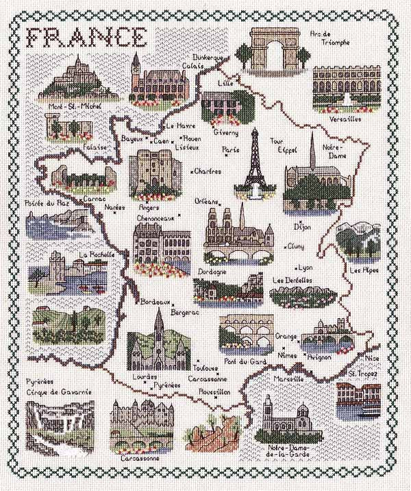 France Map Cross Stitch Kit by Classic Embroidery