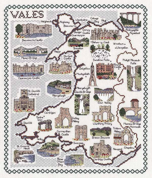 Wales Map Cross Stitch Kit by Classic Embroidery