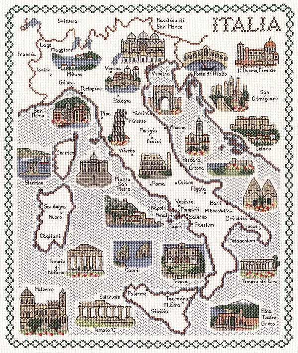 Italy Map Cross Stitch Kit by Classic Embroidery